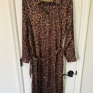 Talbots Brown Leopard Long Sleeve Dress